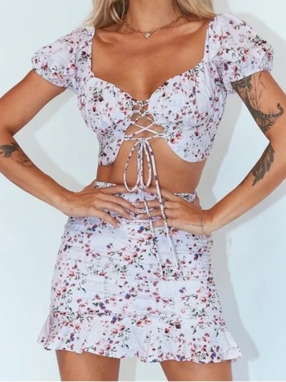 Princess Polly Catalina Floral Two-Piece Set - Lilac/Pink - US Size 6